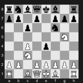 A22 - 1. c4 e5 2. Nc3 Nf6 3. Nf3 e4 4. Ng5 c6 - English Opening: King's English Variation, Adhiban Gambit