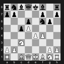 A66 - 1. d4 Nf6 2. c4 c5 3. d5 e6 4. Nc3 exd5 5. cxd5 d6 6. e4 g6 7. f4 - Benoni Defense: Pawn Storm Variation