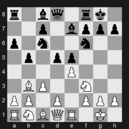 C89 - 1. e4 e5 2. Nf3 Nc6 3. Bb5 a6 4. Ba4 Nf6 5. O-O Be7 6. Re1 b5 7. Bb3 O-O 8. c3 d5 - Ruy Lopez: Marshall Attack