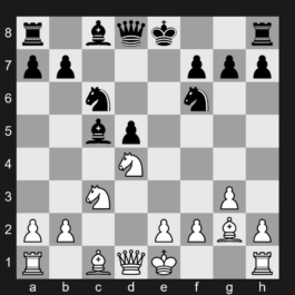 D33 - 1. d4 d5 2. c4 e6 3. Nc3 c5 4. cxd5 exd5 5. Nf3 Nc6 6. g3 Nf6 7. Bg2 cxd4 8. Nxd4 Bc5 - Tarrasch Defense: Dubov Tarrasch