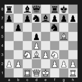 D63 - 1. d4 Nf6 2. c4 e6 3. Nc3 d5 4. Bg5 Be7 5. e3 O-O 6. Nf3 Nbd7 7. Rc1 b6 8. cxd5 exd5 9. Bd3 - Queen's Gambit Declined: Orthodox Defense, Pillsbury Variation