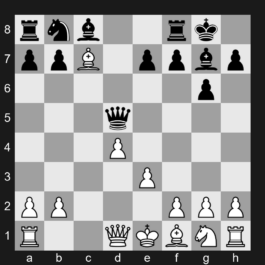 D84 - 1. d4 Nf6 2. c4 g6 3. Nc3 d5 4. Bf4 Bg7 5. e3 O-O 6. cxd5 Nxd5 7. Nxd5 Qxd5 8. Bxc7 - Grünfeld Defense: Brinckmann Attack, Grünfeld Gambit Accepted