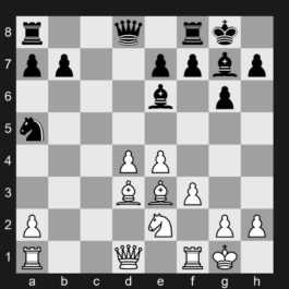 D89b - 1. d4 Nf6 2. c4 g6 3. Nc3 d5 4. cxd5 Nxd5 5. e4 Nxc3 6. bxc3 Bg7 7. Bc4 c5 8. Ne2 Nc6 9. Be3 O-O 10. O-O Bg4 11. f3 Na5 12. Bd3 cxd4 13. cxd4 Be6 - Grünfeld Defense: Exchange Variation, Spassky