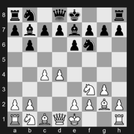 E17 - 1. d4 Nf6 2. c4 e6 3. Nf3 b6 4. g3 Bb7 5. Bg2 Be7 - Queen's Indian Defense: Traditional Variation