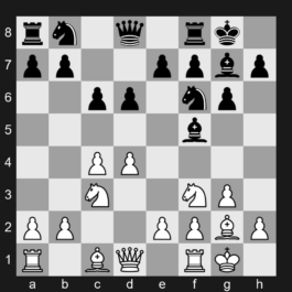 E62 - 1. d4 Nf6 2. c4 g6 3. Nc3 Bg7 4. Nf3 d6 5. g3 O-O 6. Bg2 c6 7. O-O Bf5 - King's Indian Defense: Fianchetto Variation, Larsen Defense
