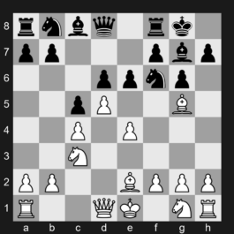 E75 - 1. d4 Nf6 2. c4 g6 3. Nc3 Bg7 4. e4 d6 5. Be2 O-O 6. Bg5 c5 7. d5 e6 - King's Indian Defense: Averbakh Variation, Main Line