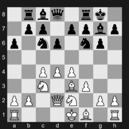 E84 - 1. d4 Nf6 2. c4 g6 3. Nc3 Bg7 4. e4 d6 5. f3 O-O 6. Be3 Nc6 7. Nge2 a6 8. Qd2 Rb8 - King's Indian Defense: Sämisch Variation, Panno Main Line