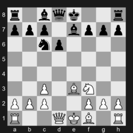 C42 - 1. e4 e5 2. Nf3 Nf6 3. Nxe5 d6 4. Nf3 Nxe4 5. Nc3 Nxc3 6. dxc3 Be7 7. Be3 Nc6 - Petrov's Defense: Nimzowitsch Attack