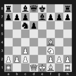 C42 - 1. e4 e5 2. Nf3 Nf6 3. Nxe5 d6 4. Nf3 Nxe4 5. Nc3 Nxc3 6. dxc3 Be7 7. Bf4 Nc6 - Petrov's Defense: Nimzowitsch Attack