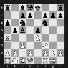 C78 - 1. e4 e5 2. Nf3 Nc6 3. Bb5 a6 4. Ba4 Nf6 5. O-O Bc5 6. c3 b5 - Ruy Lopez: Morphy Defense