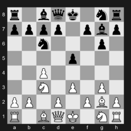 A25 - 1. c4 e5 2. Nc3 Nc6 3. g3 g6 4. Bg2 Bg7 5. e3 - English Opening: King's English Variation, Taimanov Variation