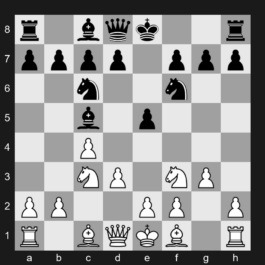 A29 - 1. c4 Nf6 2. Nc3 e5 3. Nf3 Nc6 4. g3 Bc5 5. d3 - English Opening: King's English Variation