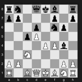 A66 - 1. d4 Nf6 2. c4 c5 3. d5 e6 4. Nc3 exd5 5. cxd5 d6 6. e4 g6 7. f4 Bg4 - Benoni Defense: Pawn Storm Variation