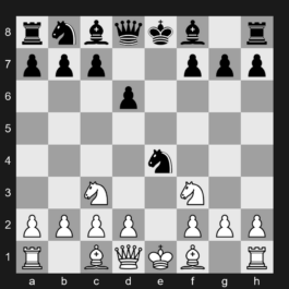 C42 - 1. e4 e5 2. Nf3 Nf6 3. Nxe5 d6 4. Nf3 Nxe4 5. Nc3 - Petrov's Defense: Nimzowitsch Attack