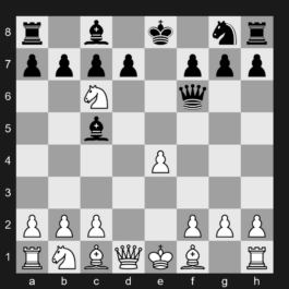C45 - 1. e4 e5 2. Nf3 Nc6 3. d4 exd4 4. Nxd4 Bc5 5. Nxc6 Qf6 - Scotch Game: Classical Variation, Intermezzo Variation