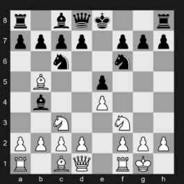 C49 - 1. e4 e5 2. Nf3 Nc6 3. Nc3 Nf6 4. Bb5 Bb4 5. O-O - Four Knights Game: Spanish Variation, Double Spanish