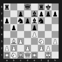 C92 - 1. e4 e5 2. Nf3 Nc6 3. Bb5 a6 4. Ba4 Nf6 5. O-O Be7 6. Re1 b5 7. Bb3 d6 8. c3 O-O 9. h3 Be6 - Ruy Lopez: Closed, Kholmov Variation