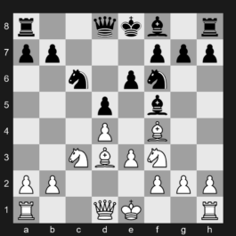 D14 - 1. Nf3 Nf6 2. c4 c6 3. d4 d5 4. cxd5 cxd5 5. Nc3 Nc6 6. Bf4 Bf5 7. e3 e6 8. Bd3 - Slav Defense: Exchange Variation, Symmetrical Line