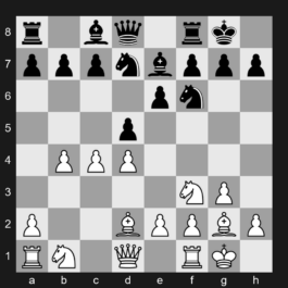 E11 - 1. d4 Nf6 2. c4 e6 3. Nf3 d5 4. g3 Bb4 5. Bd2 Be7 6. Bg2 O-O 7. O-O Nbd7 8. b4 - Bogo-Indian Defense: Retreat Variation