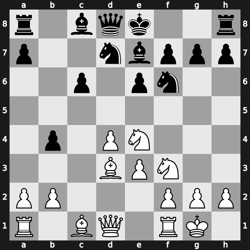 D47l - 7.Bxc4 b5 8.Bd3 b4 9.Ne4 Be7 10.O-O - Meran Lundin [+0.05]