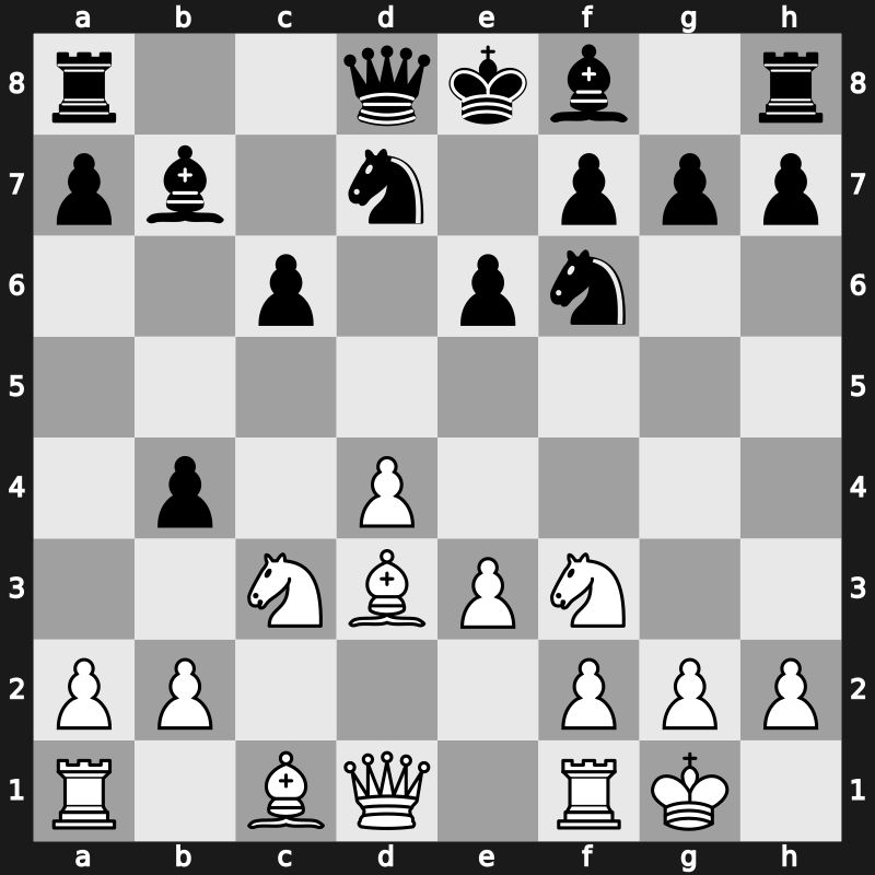 D47n - 7.Bxc4 b5 8.Bd3 Bb7 9.O-O b4 - Meran Wade [+0.32]