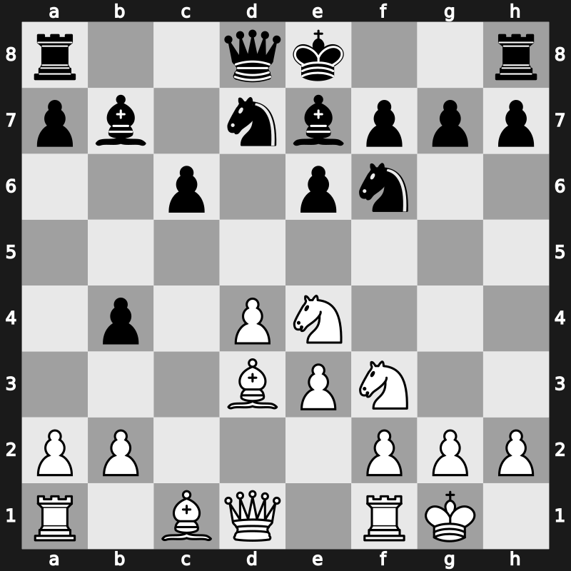 D47o - 7.Bxc4 b5 8.Bd3 Bb7 9.O-O b4 10.Ne4 Be7 - Meran Wade [+0.30]