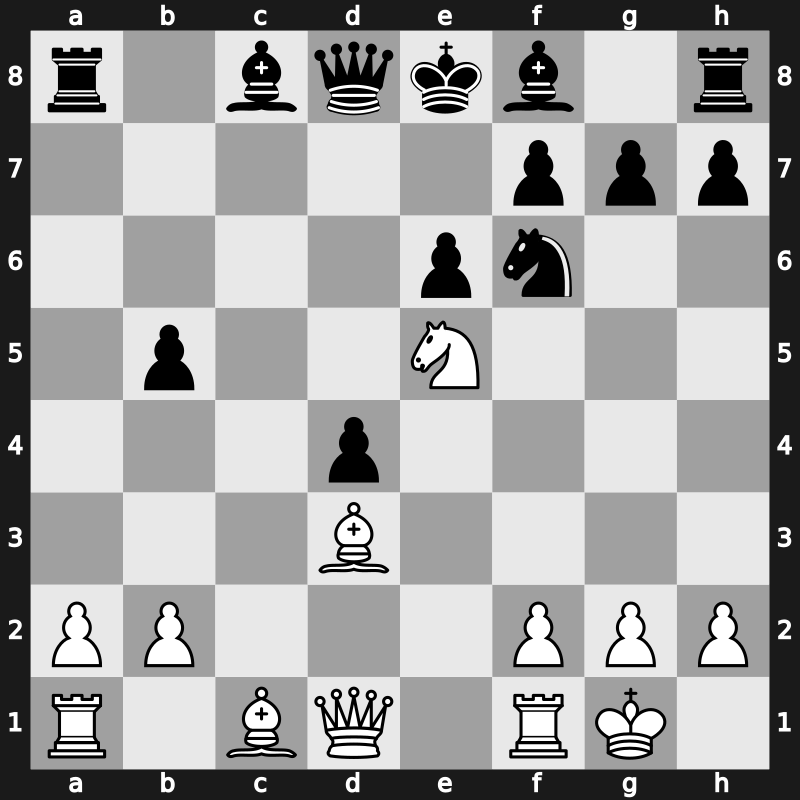 D49f - 11…Nxe5 12.Nxe5 axb5 13.O-O - Meran Sozin Rellstab Attack [+0.16]