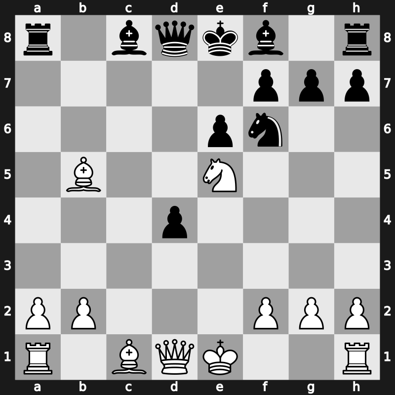 D49h - 11…Nxe5 12.Nxe5 axb5 13.Bxb5+ - Meran Sozin [+0.64]