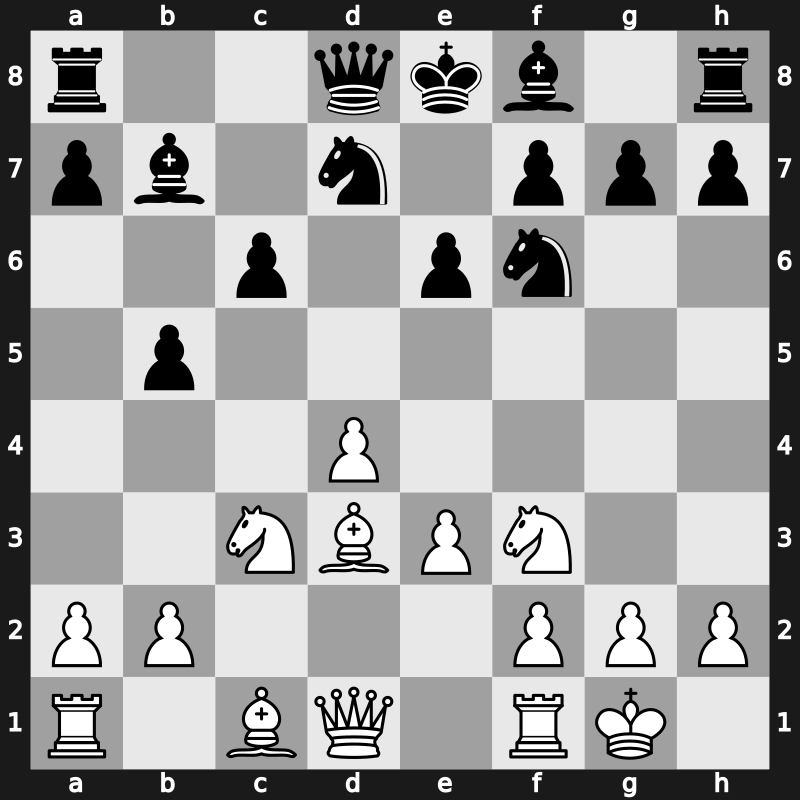 D47n - 7.Bxc4 b5 8.Bd3 Bb7 9.O-O - Meran Wade