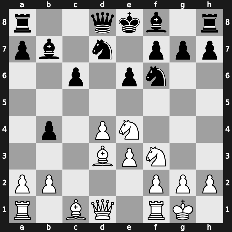 D47o - 7.Bxc4 b5 8.Bd3 Bb7 9.O-O b4 10.Ne4 - Meran Wade