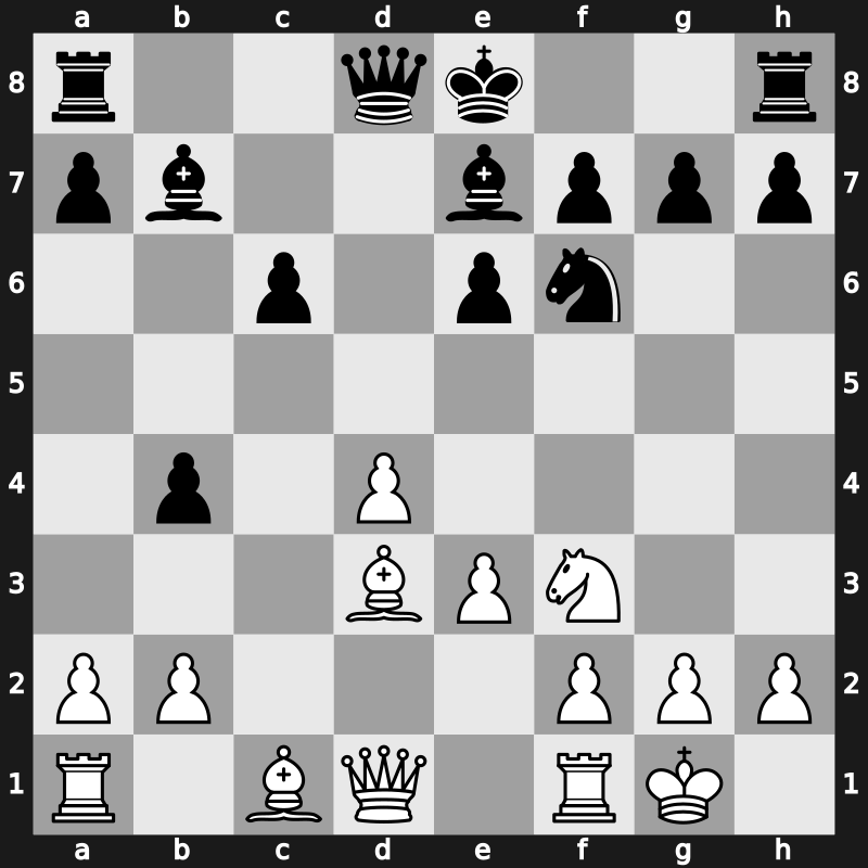 D47p - 7.Bxc4 b5 8.Bd3 Bb7 9.O-O b4 10.Ne4 Be7 11.Nxf6+ Nxf6 - Meran Wade [+0.30]