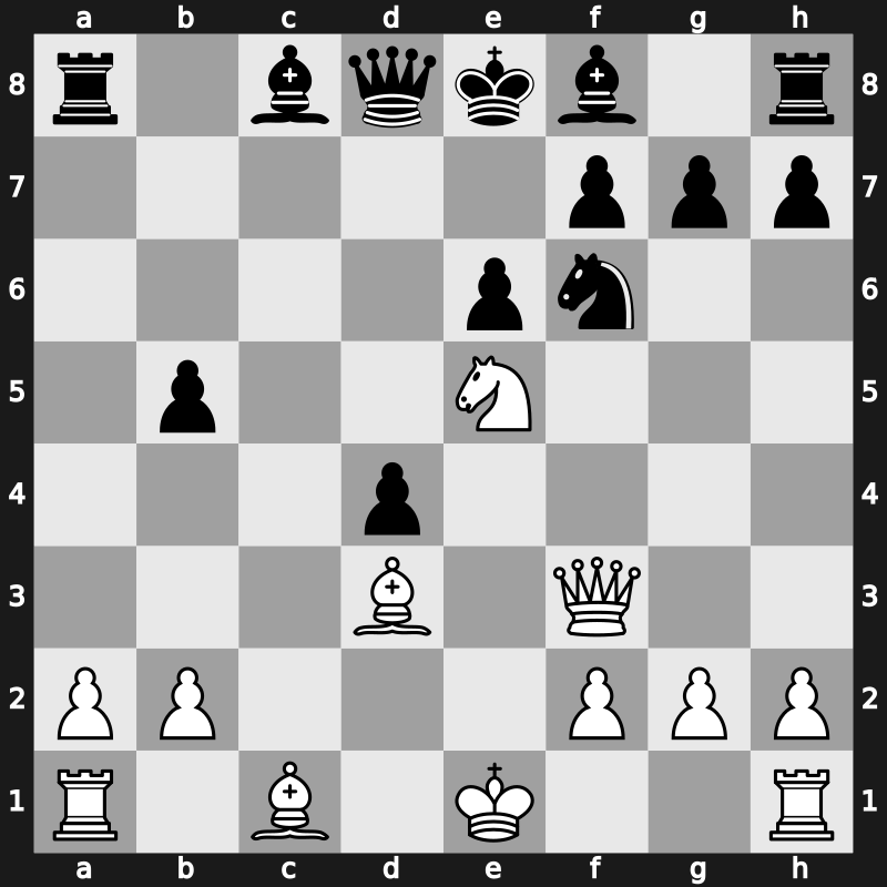 D49g - 11…Nxe5 12.Nxe5 axb5 13.Qf3 - Meran, Sozin, Stahlberg Attack (1935)
