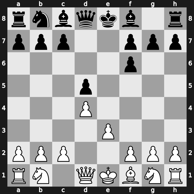 D00k - 2.Bg5 d5 3.Bxf6 exf6 4.e3 - Trompowsky: [-0.12]