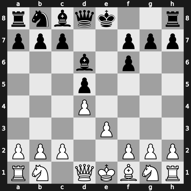 D00k - 2.Bg5 d5 3.Bxf6 exf6 4.e3 Bd6 - Trompowsky: [-0.13]