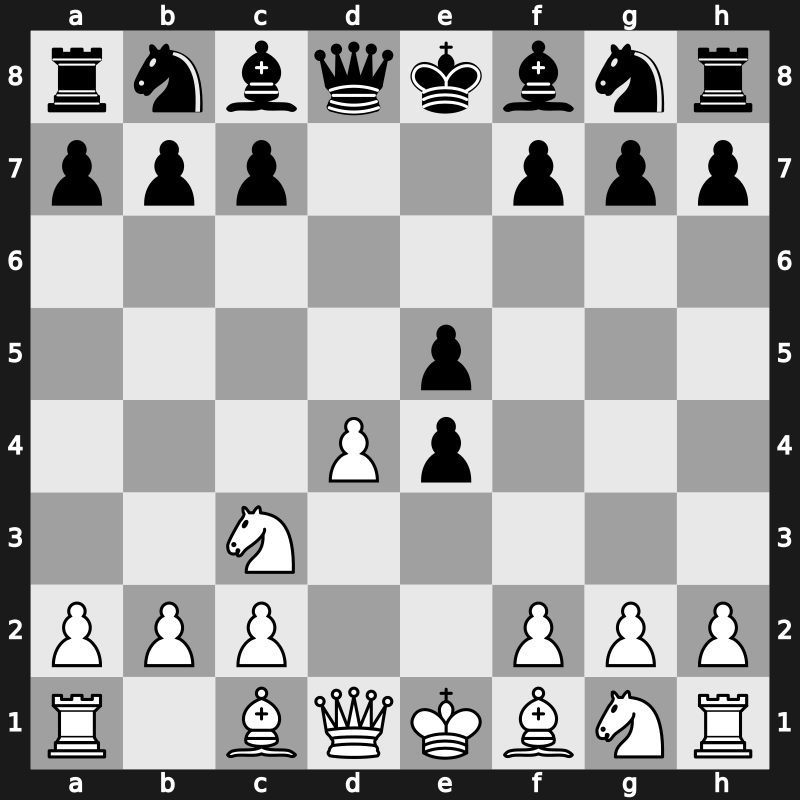 D00m - 2.e4 dxe4 3.Nc3 e5 - Blackmar-Diemer: Lemberger Countergambit