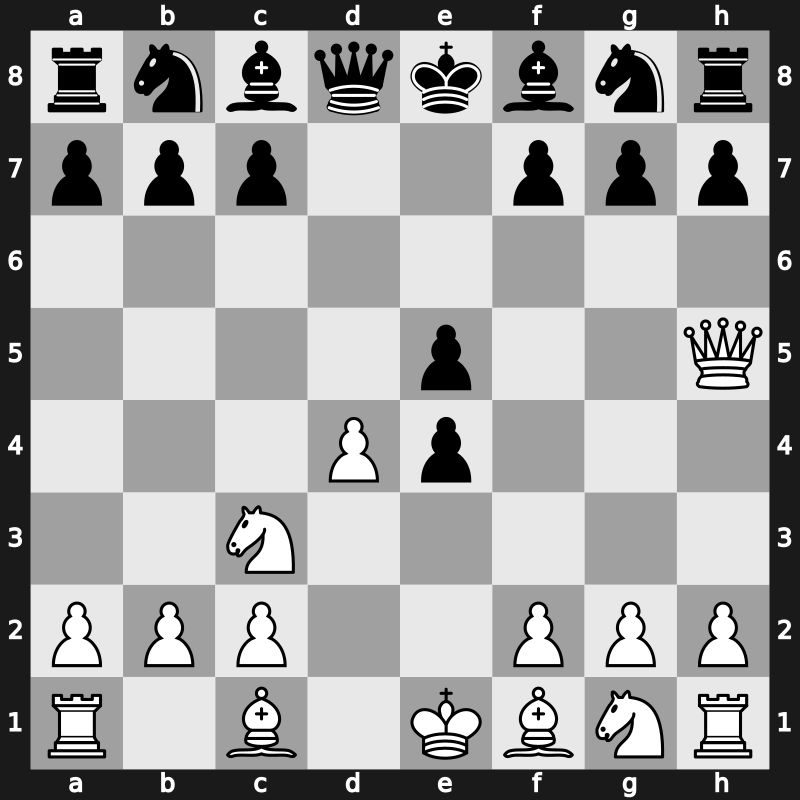 D00m - 2.e4 dxe4 3.Nc3 e5 4.Qh5 - Blackmar-Diemer: Lemberger Countergambit Sneider Attack