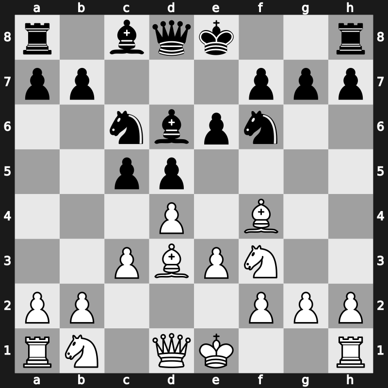 D02q - 2…Nf6 3.Bf4 e6 4.e3 c5 5.c3 Nc6 6.Bd3 Bd6 - London