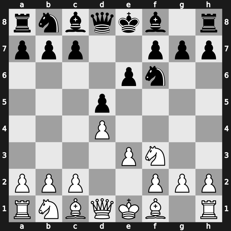 D05 - 1.d4 d5 2.Nf3 Nf6 3.e3 e6 - Colle [+0.09]