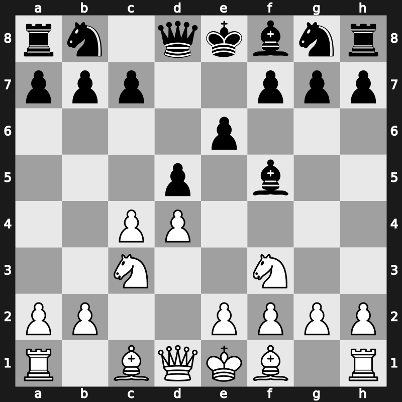 D06p - 2…Bf5 3.Nf3 e6 4.Nc3 - QGD: [+0.25]