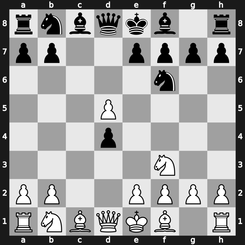 D06d - 2…c5 3.cxd5 Nf6 4.Nf3 cxd4 - QGD: Austrian Rubinstein [+0.43]