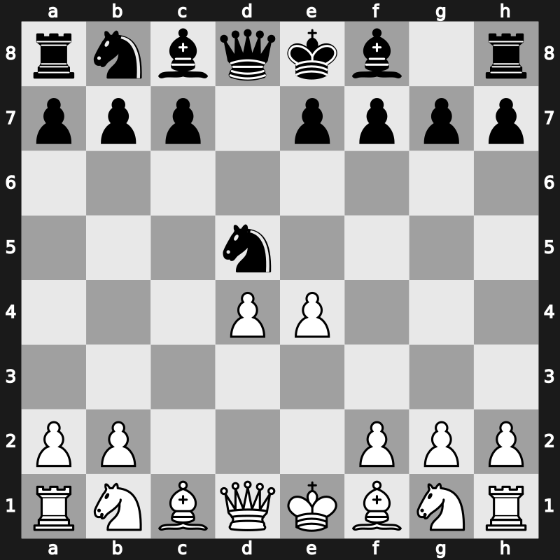 D06k - 2…Nf6 3.cxd5 Nxd5 4.e4 - QGD: Marshall Defence