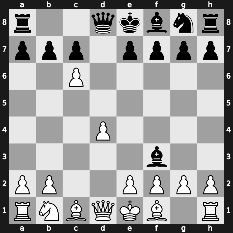 D07l - 3.Nf3 Bg4 4.cxd5 Bxf3 5.dxc6 - Chigorin [+0.29]