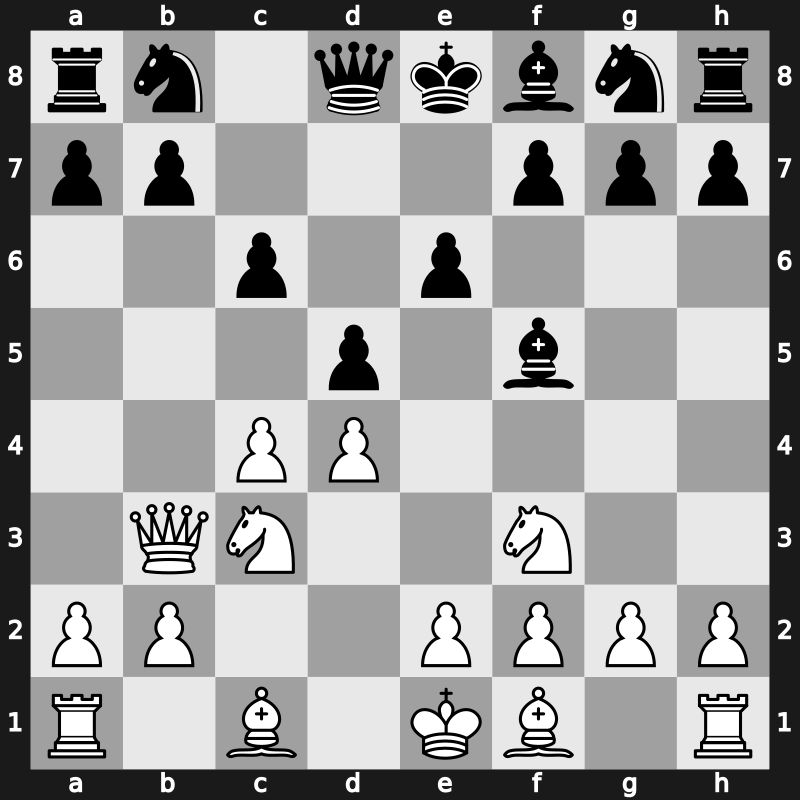 D11d - 3…Bf5 4.Nc3 e6 5.Qb3 [+0.54]