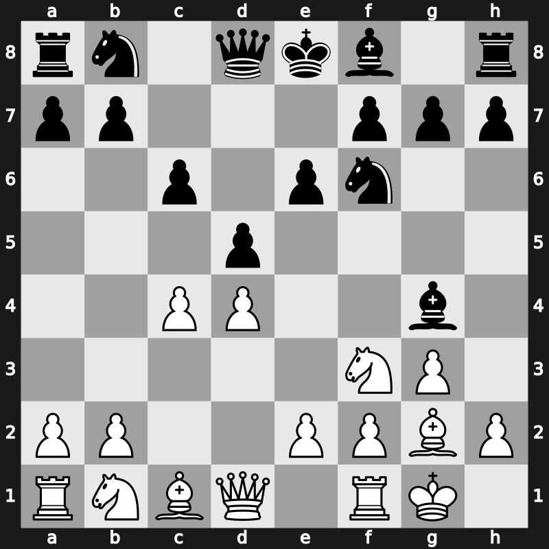 D11m - 3…Nf6 4.g3 Bg4 5.Bg2 e6 6.O-O - Slav-Reti System [+0.12]