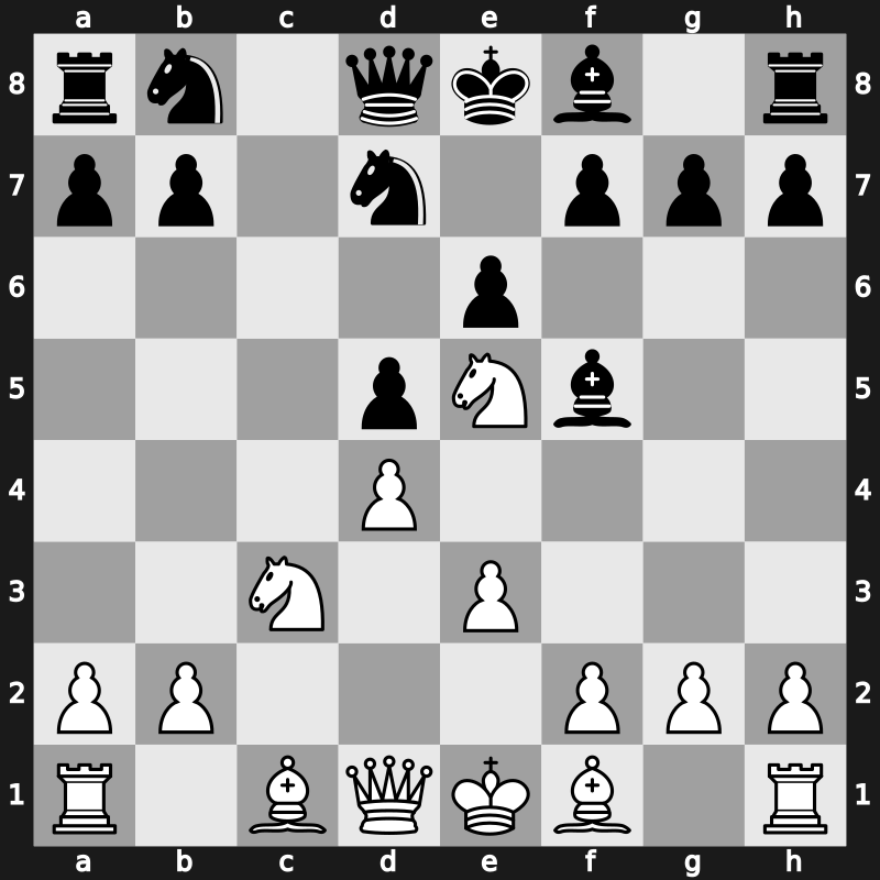 D12f - 5.cxd5 cxd5 6.Nc3 e6 7.Ne5 Nfd7 - Amsterdam Variation