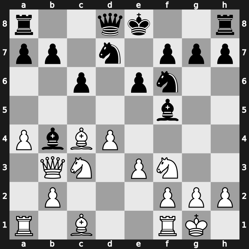 D18i - 6…e6 7.Bxc4 Bb4 8.O-O Nbd7 9.Qb3 - Dutch