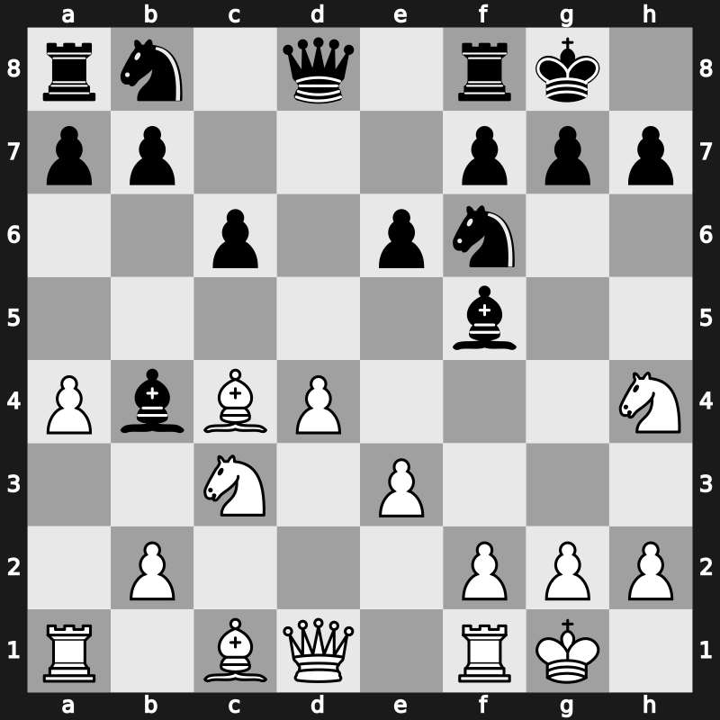 D18p - 6…e6 7.Bxc4 Bb4 8.O-O O-O 9.Nh4 - Dutch