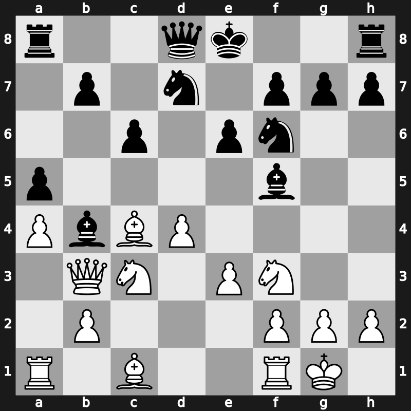 D18j - 6…e6 7.Bxc4 Bb4 8.O-O Nbd7 9.Qb3 a5 - Dutch [+0.15]