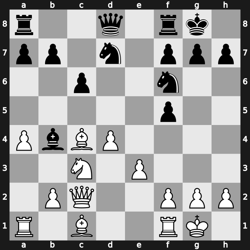 D18t - 6…e6 7.Bxc4 Bb4 8.O-O O-O 9.Nh4 Nbd7 10.Nxf5 exf5 11.Qc2 - Dutch [+0.13]