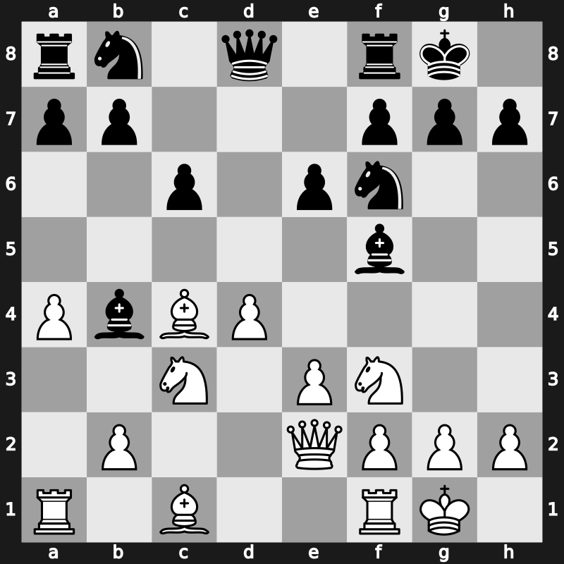 D19 - 1.d4 d5 2.c4 c6 3.Nf3 Nf6 4.Nc3 dxc4 5.a4 Bf5 6.e3 e6 7.Bxc4 Bb4 8.O-O O-O 9.Qe2 - Slav [+0.32]